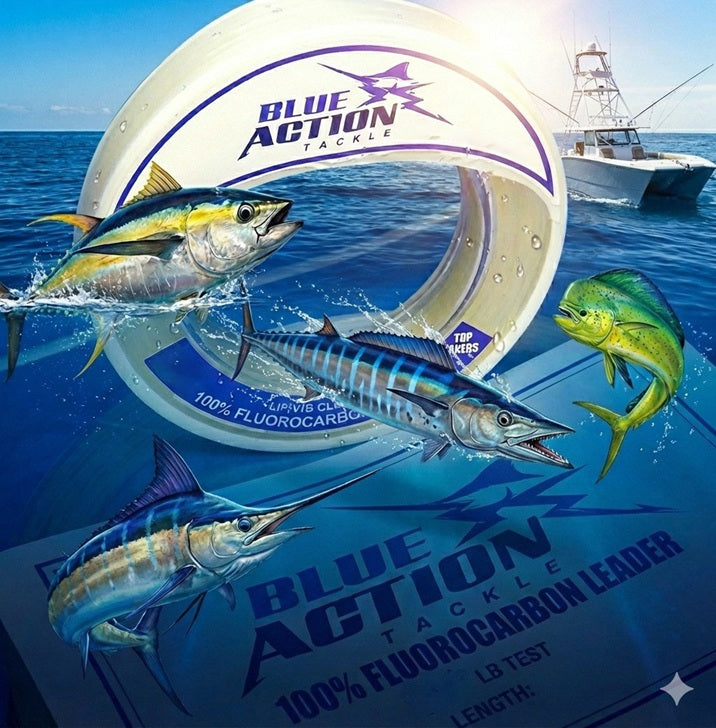 Blue Action Tackle Fluorocarbon Leader- 12lb to 100lb Hand Spools (33y